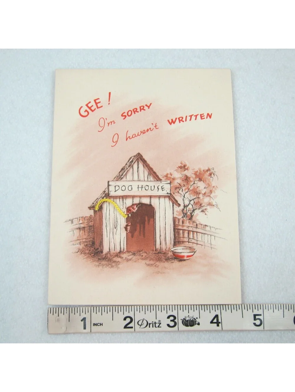Vintage 1940s Greeting Card Funny Dog House Sorry I Haven't Written Golden Bell